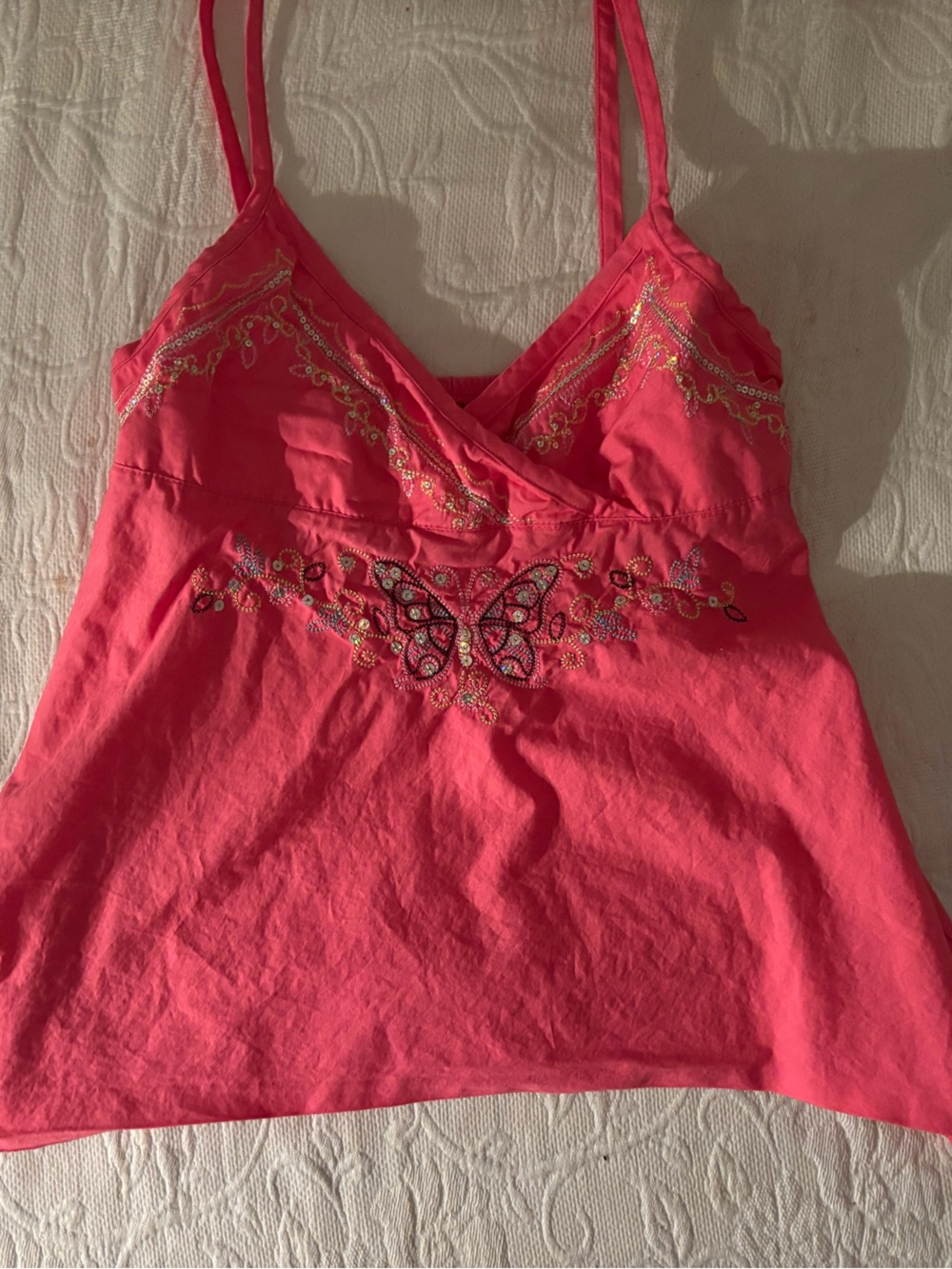Women’s Pink Embroidered V-Neck Tank Top